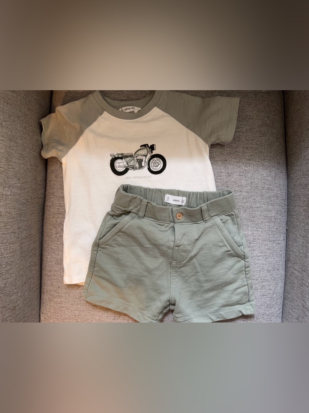 Mango Motorcycle Graphic Raglan Tee & Sage Shorts Set